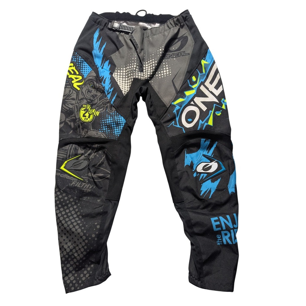 ONeal MX Youth Motocross Pants Black Blue Neon The Villain Size 26 US EUC
